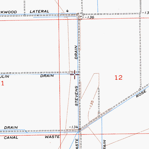 Topographic Map of Stevens Drain, CA