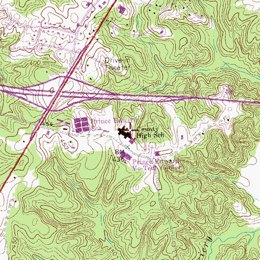 Topographic Map of Prince Edward County High School, VA