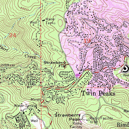 Topographic Map of Strawberry Flat, CA