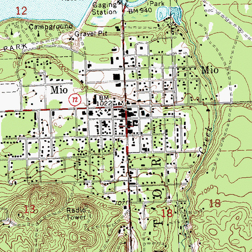 Topographic Map of Oscoda County Courthouse Historical Marker, MI