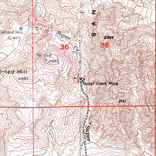 Topographic Map of Super Creek Mine, CA