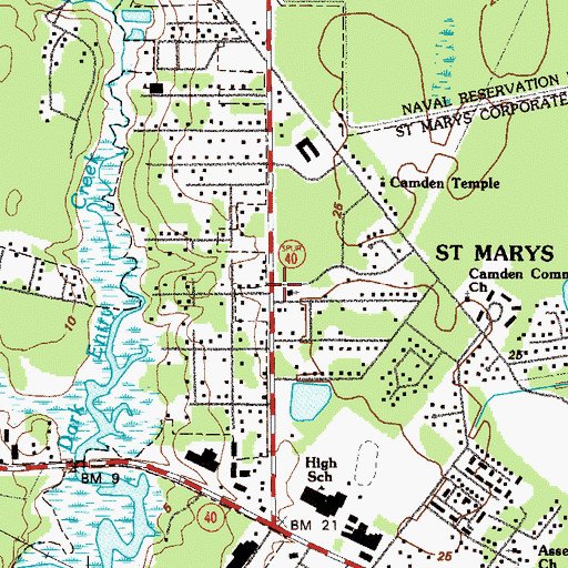 Topographic Map of Saint Marys Church of God Prophecy, GA