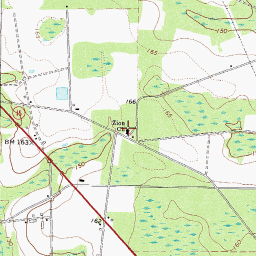 Topographic Map of Zion Church of God, GA