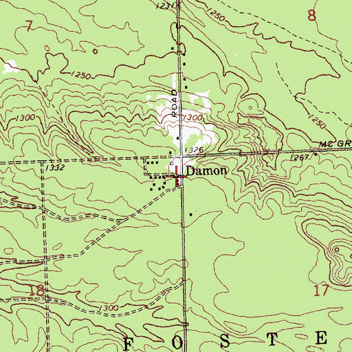 Topographic Map of Damon Post Office (historical), MI
