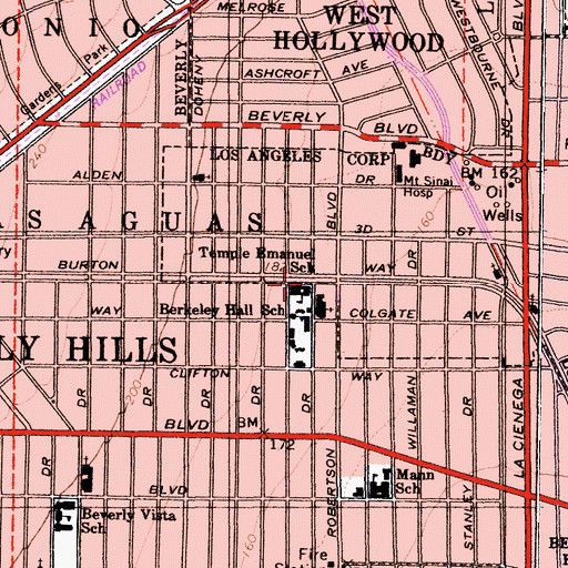 Topographic Map of Temple Emanuel School, CA