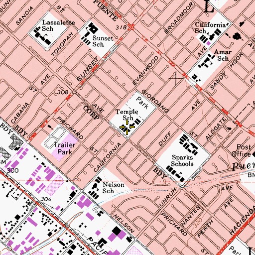 Topographic Map of Temple Elementary School, CA