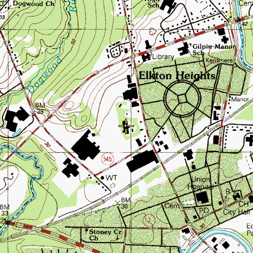 Topographic Map of Laurelwood Health Care Center at Elkton, MD