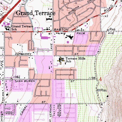 Topographic Map of Terrace Hills Junior High School, CA