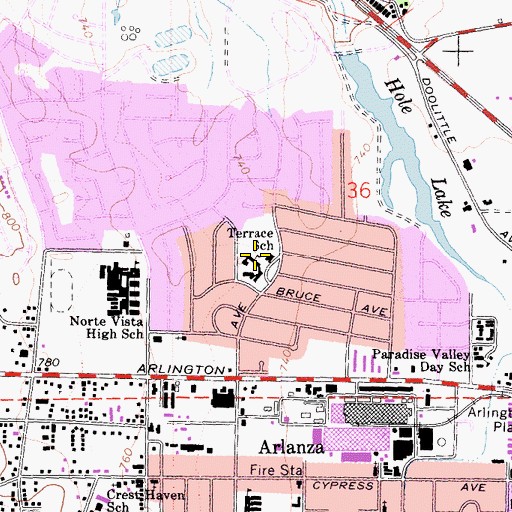 Topographic Map of Terrace Elementary School, CA