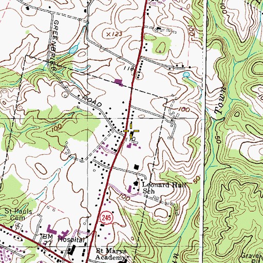 Topographic Map of Saint Mary's County Library - Leonardtown Branch, MD
