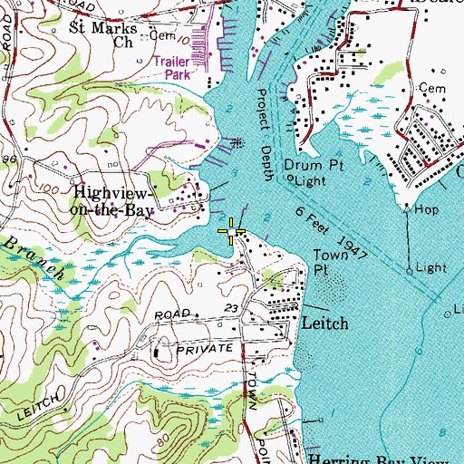 Topographic Map of Town Point Marina, MD
