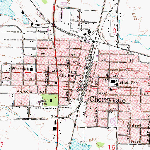 Topographic Map of Cherryvale Police Department, KS