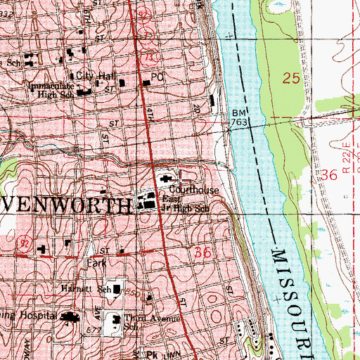 Topographic Map of Leavenworth Police Department, KS