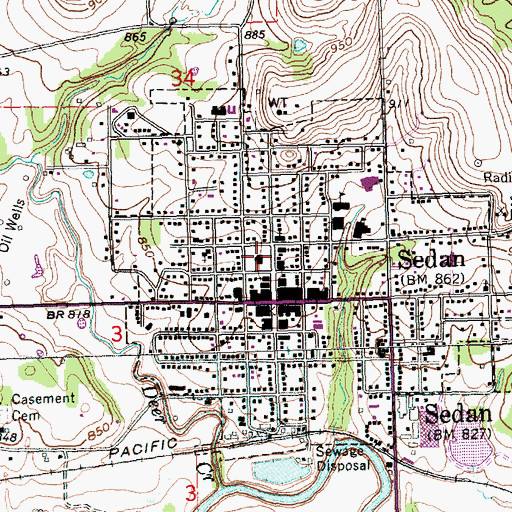 Topographic Map of Chautauqua County Sheriff's Office, KS