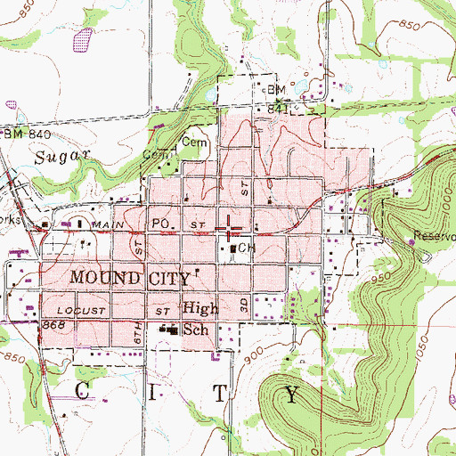 Topographic Map of Mound City Police Department, KS