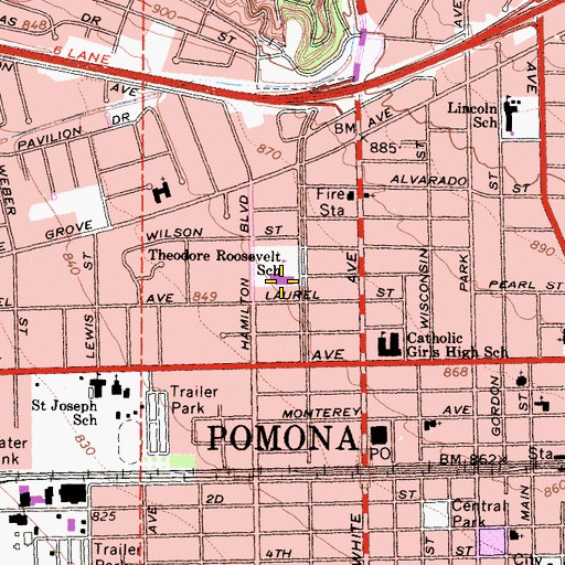 Topographic Map of Roosevelt Elementary School, CA