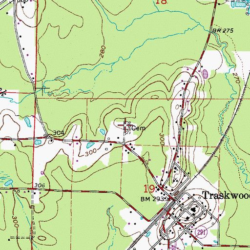 Topographic Map of Traskwood Cemetery, AR