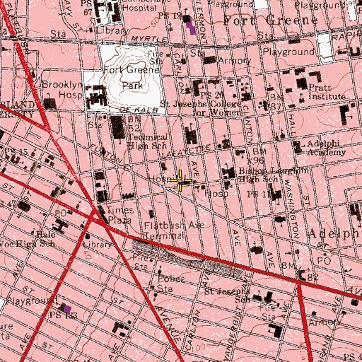 Topographic Map of Cumberland Theatre (historical), NY