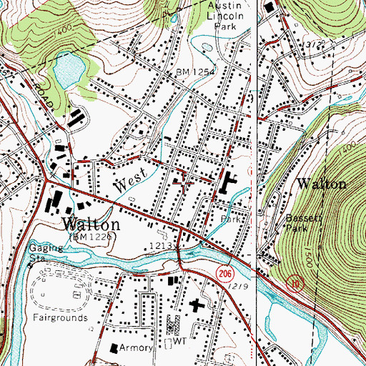 Topographic Map of Walton High School (historical), NY