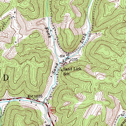 Topographic Map of Sand Lick, KY