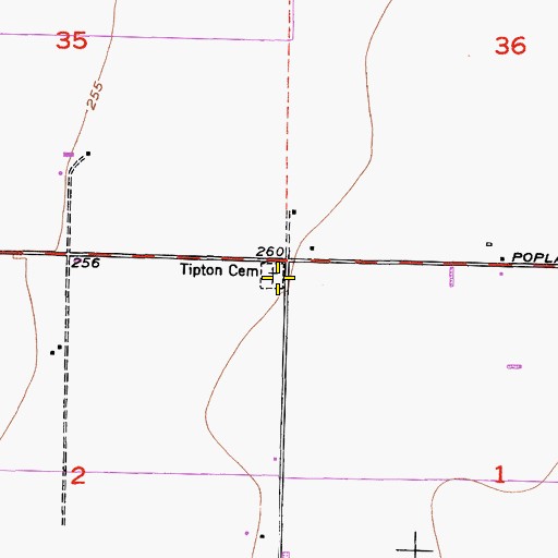 Topographic Map of Tipton Cemetery, CA