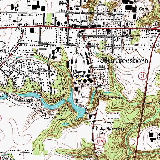 Topographic Map of Chowan University -  McDowell Columns Hall, NC