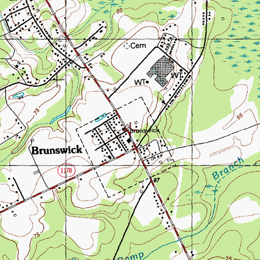 Topographic Map of Brunswick Post Office, NC