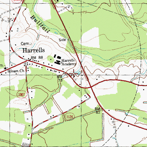 Topographic Map of Harrells Post Office, NC