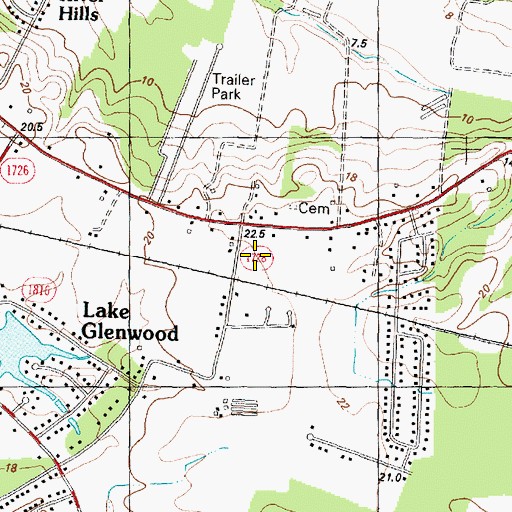 Topographic Map of Alvah Hardy Jr Mobile Home Park, NC