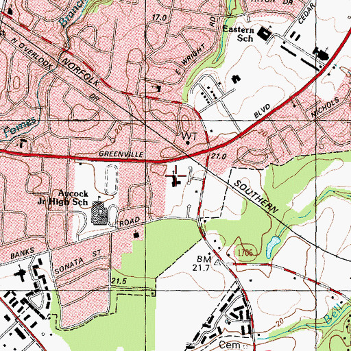 Topographic Map of Memorial Baptist Church, NC
