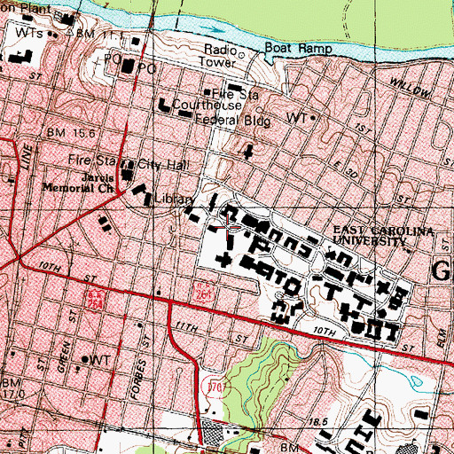 Topographic Map of East Carolina University - Ledonia Wright Cultural Center, NC