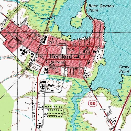 Topographic Map of First Baptist Church of Hertford, NC