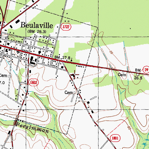 Topographic Map of Beulaville Free Will Baptist Church, NC