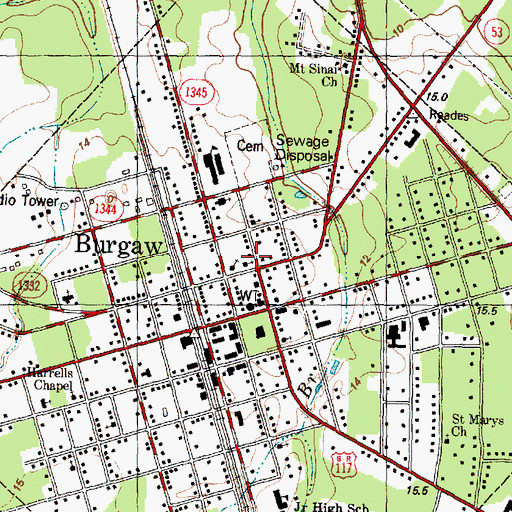 Topographic Map of Burgaw United Methodist Church, NC