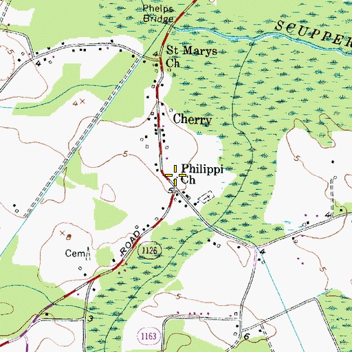 Topographic Map of Cherry Church of God, NC