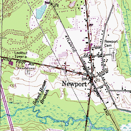 Topographic Map of Newport Town Hall, NC