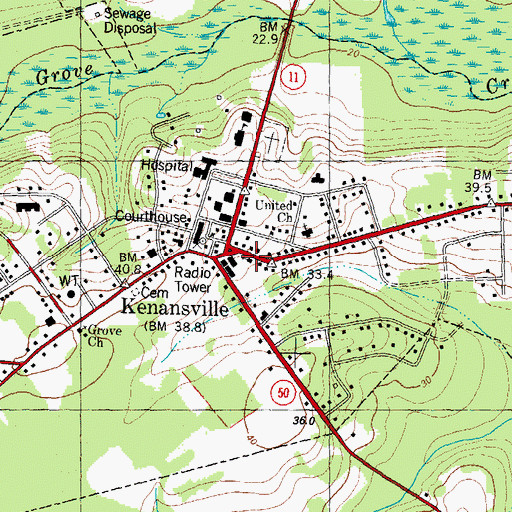 Topographic Map of Kenansville Baptist Church, NC