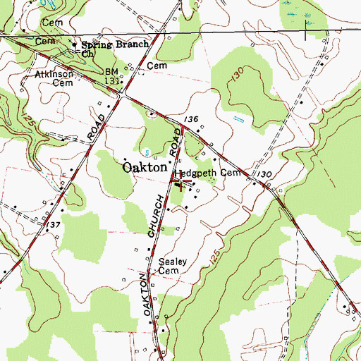 Topographic Map of Oakton Baptist Church, NC