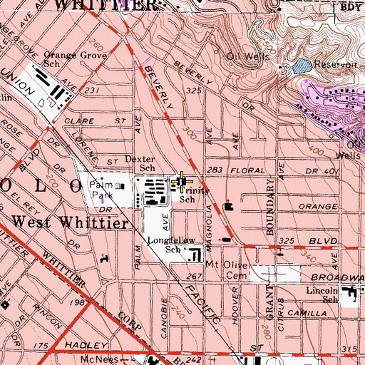 Topographic Map of Trinity School, CA