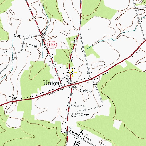 Topographic Map of Union Baptist Church, NC