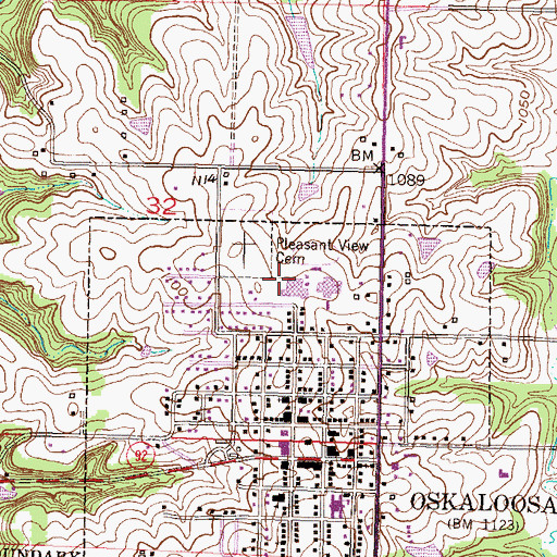 Topographic Map of Oskaloosa Public Schools District Office, KS