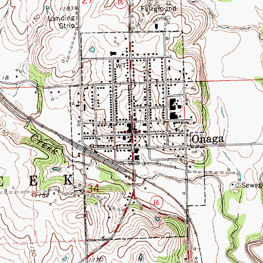 Topographic Map of Onaga Unified School District Office, KS