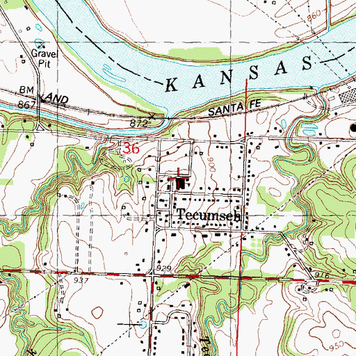 Topographic Map of Tecumseh North Elementary School, KS