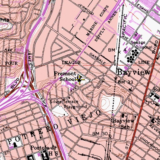 Topographic Map of Willie L Brown Jr Middle School, CA