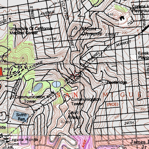 Topographic Map of Rooftop Elementary School - Mayeda Campus, CA