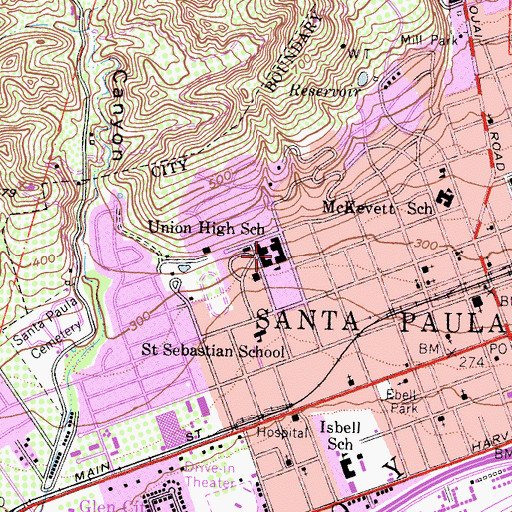 Topographic Map of Union High School, CA