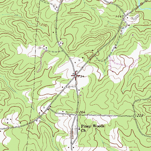 Topographic Map of Piney Woods, GA