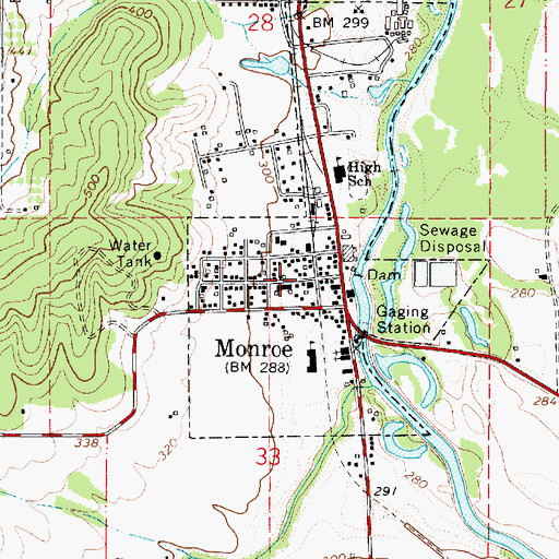 Topographic Map of Monroe Church of Christ, OR