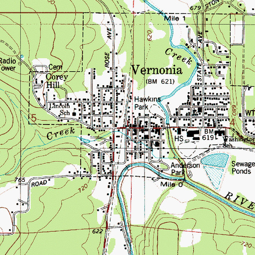 Topographic Map of Vernonia Foursquare Church, OR