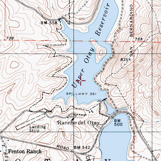 Topographic Map of Upper Otay Lake, CA